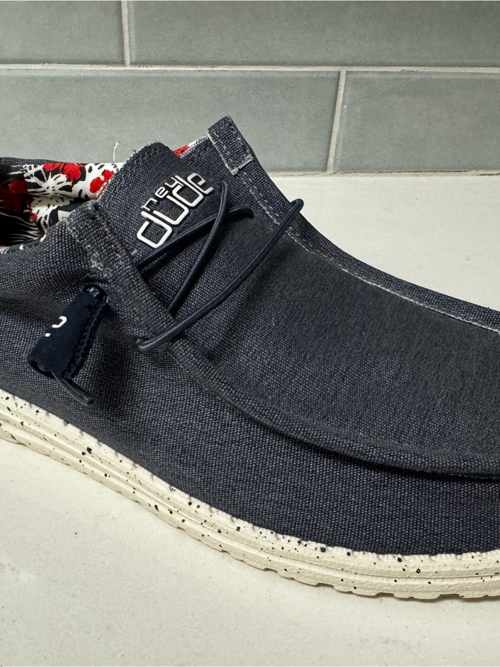 Hey Dude Navy Canvas Slip-On with Floral Interior